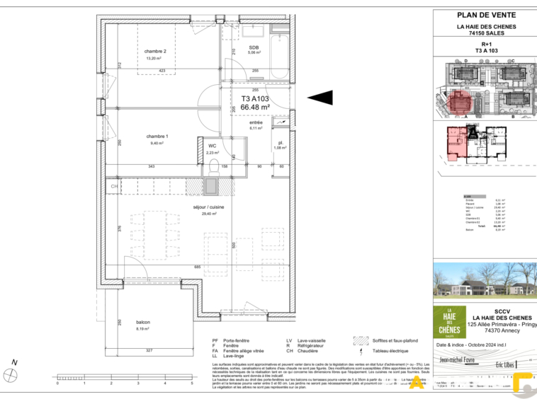 Appartement T3 avec balcon - 66.60 m2 - Sales