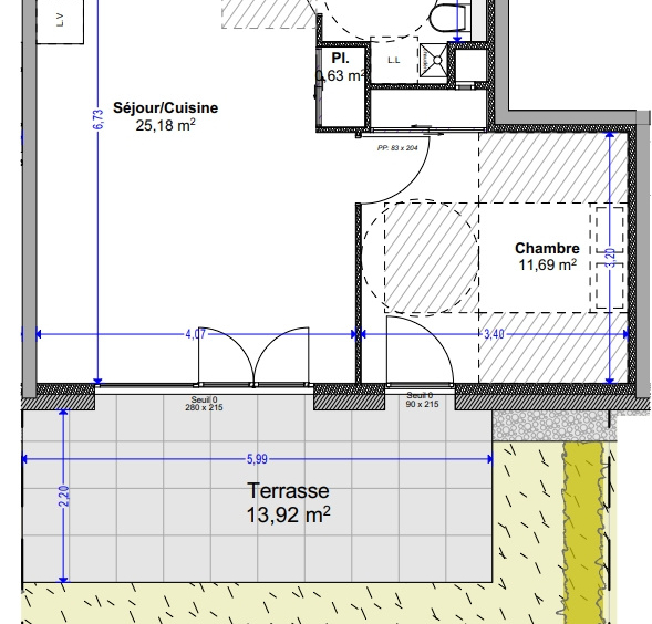 T2 Neuf en Rez-de-Jardin   42,69 m2 + Terrasse & Jardin   Ré