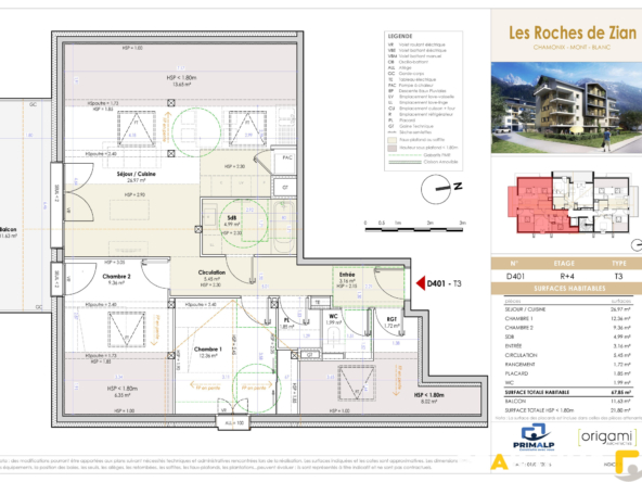 Appartement neuf 2 pièces 67.85 m2 Carrez + 21.80 m2 HSP